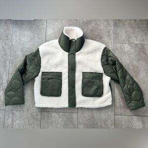 Athleta Hybrid Fleece Sherpa Jacket - Cream and Green NWT Size XL